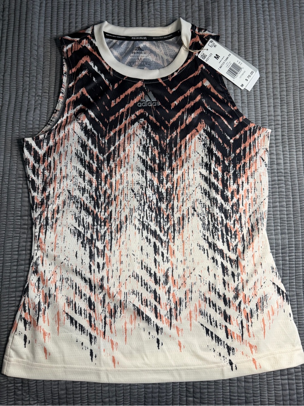 adidas Women's Cream, Black & Peach Patterned Athletic Tank Top (tags removed)